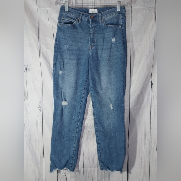 Nicole Miller Denim - Nicole Miller Nomad Super High Rise Straight Blue Distressed Jeans